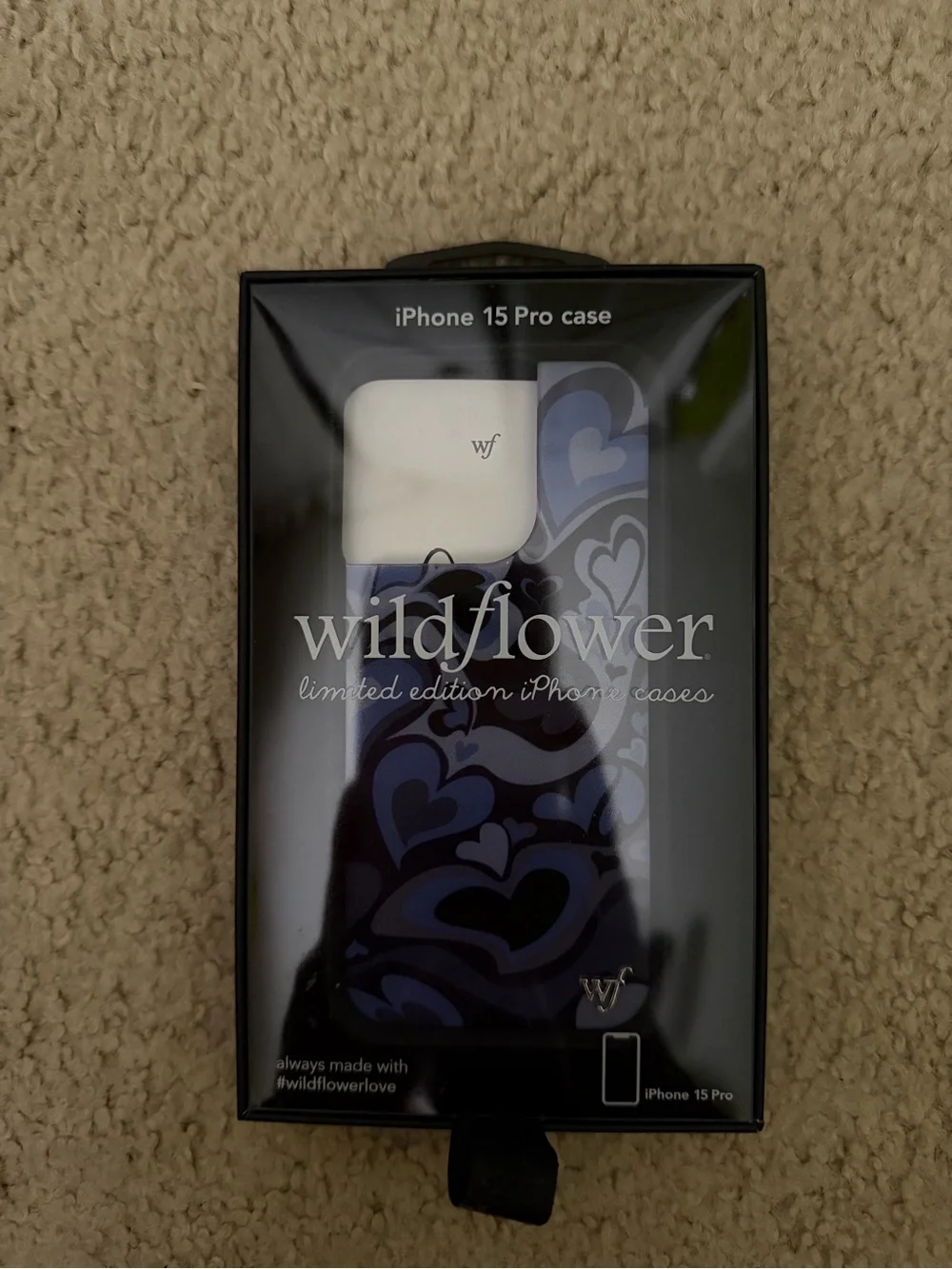 Wildflowers iPhone 15 Pro Case - Navy and Purple Heart Pattern